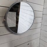 Miroir rond en aluminium brossé, années 60