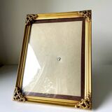 Cadre photo vintage en métal doré 21,5 cm x 16,5 cm verre convexe
