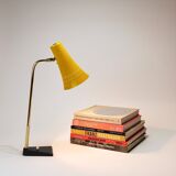 Yellow desk, table or accent lamp by J.T. Kalmar, brass and iron, Vienna, Austria, 1950s.