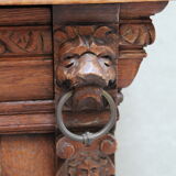 Henri II style double body in worked oak, original leaded stained glass windows