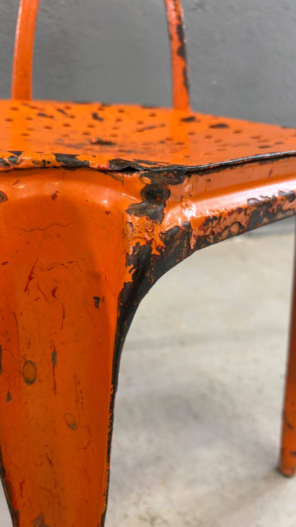 Set of 6 industrial metal dining chairs by Joseph Mathieu, painted steel, 1920s, France