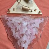 applique ou Lustre triangulaire 1970 en verre de Murano transparent  35x35x