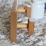 Vintage Scandinavian wall-mounted coat rack in pine - 3 square hooks