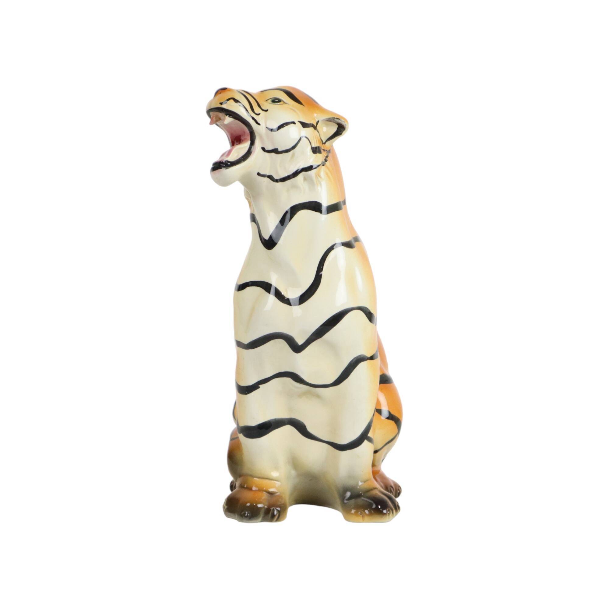 Vintage Siberian Tiger Sculpture Glazed Italian Ceramics 1980s