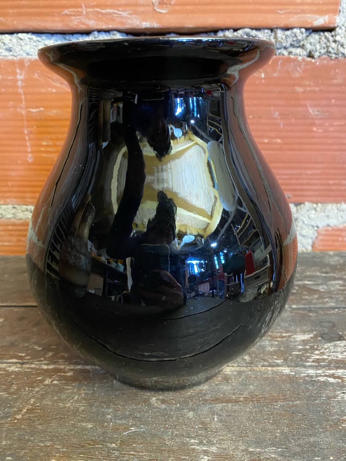 Antique st clement vase black ceramic painted decor vintage