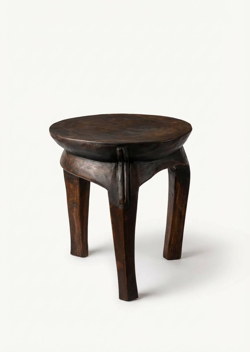 Lobi stool "Tanga" – 3 legs in carved wood – H38, H42 cm