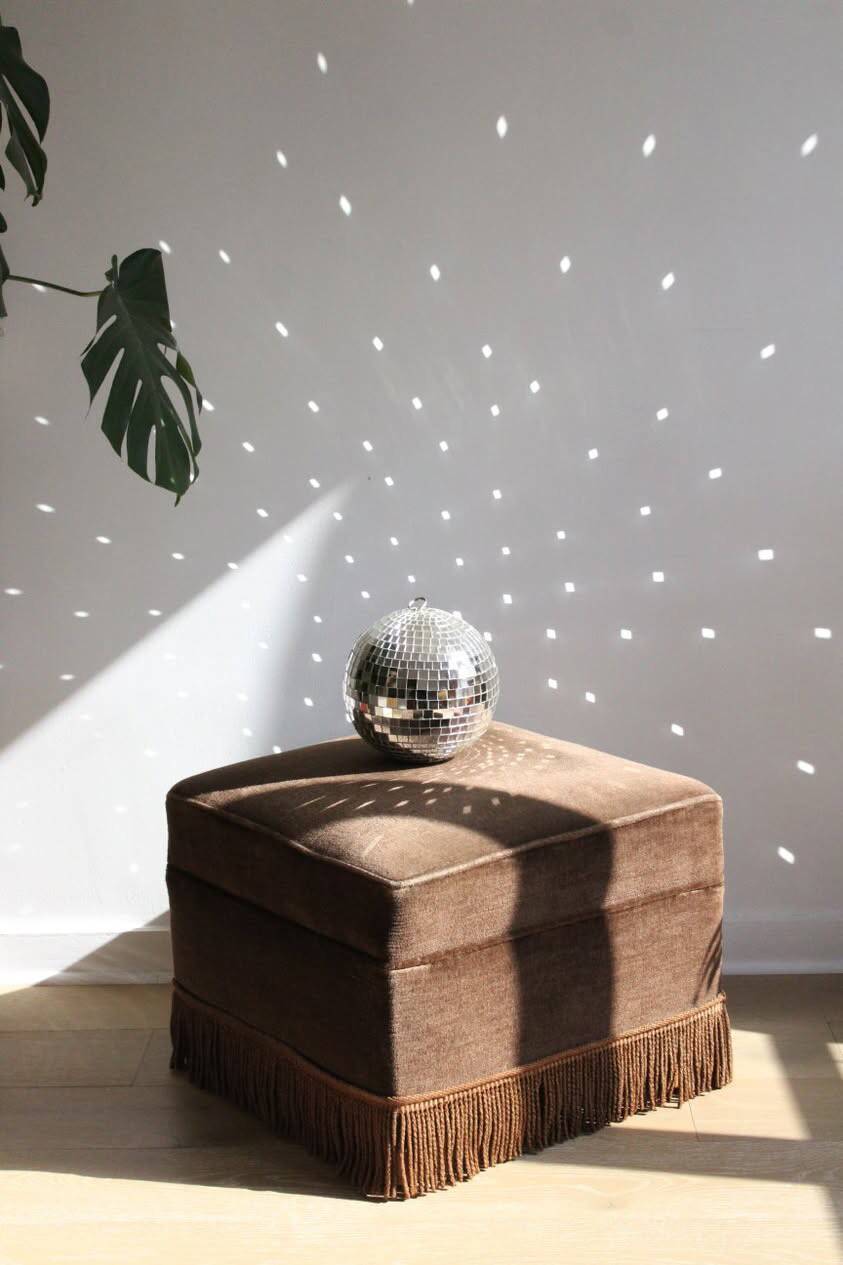Large brown velvet pouf