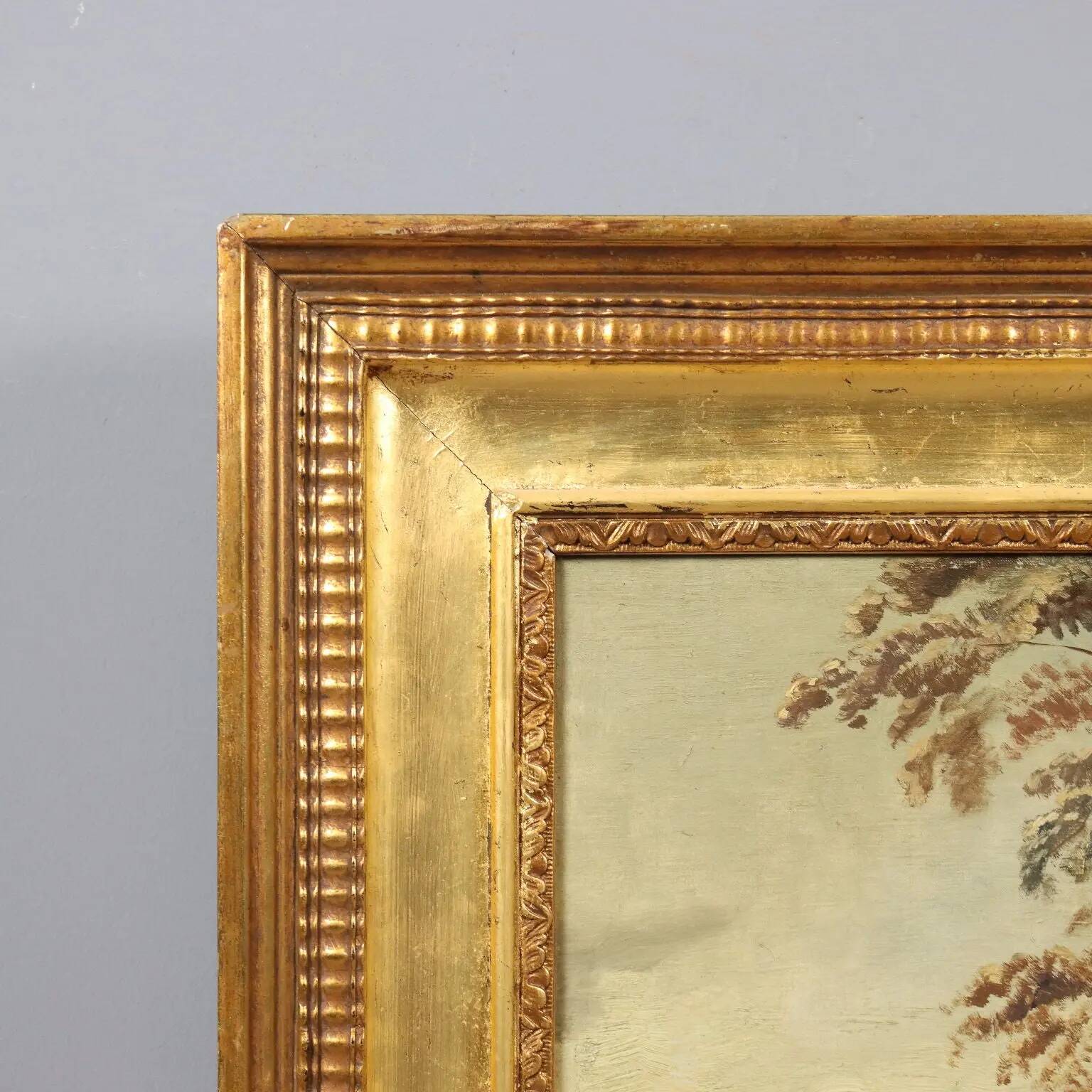 Peinture ancienne scène champêtre, huile sur toile, Europe du Nord '800