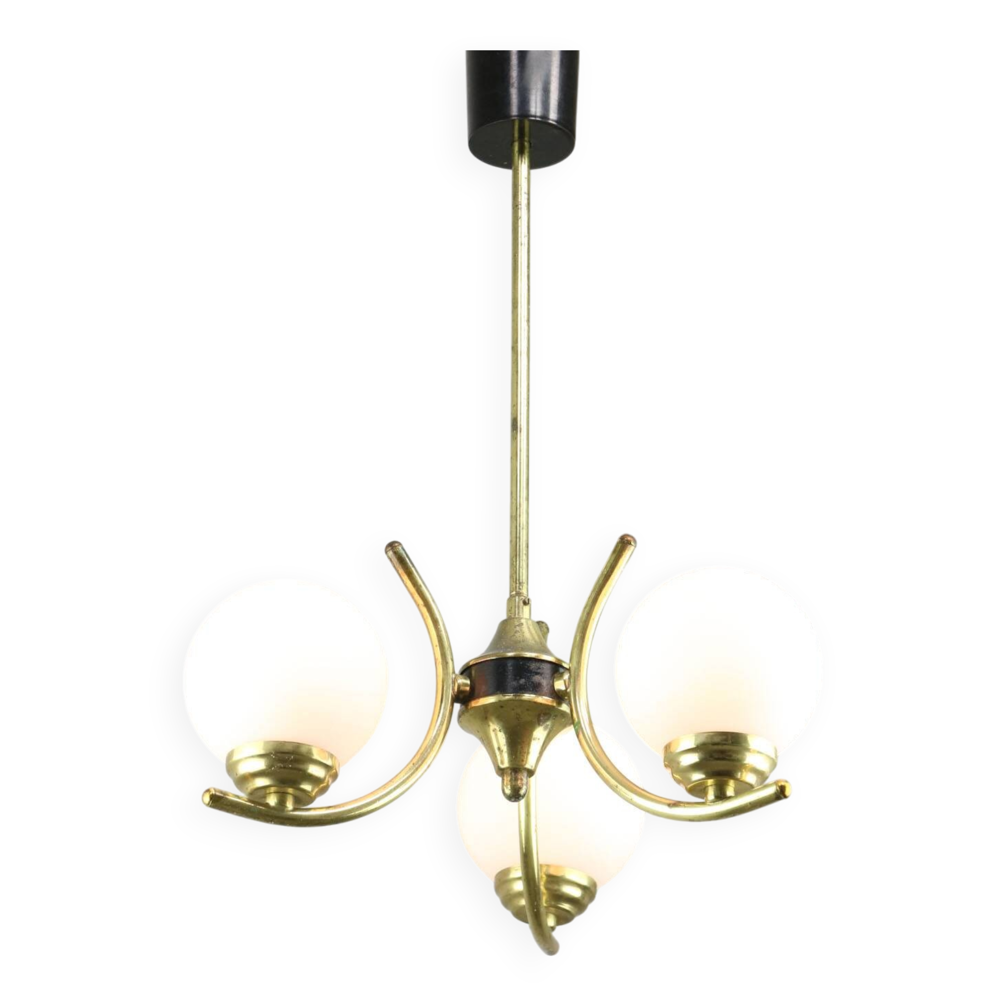 Mid-Century Italian Brass and Opaline Chandelier
