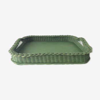 Large green wicker tray