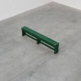 Rustic primitive green farmhouse bench in solid oak, France ca. 1900