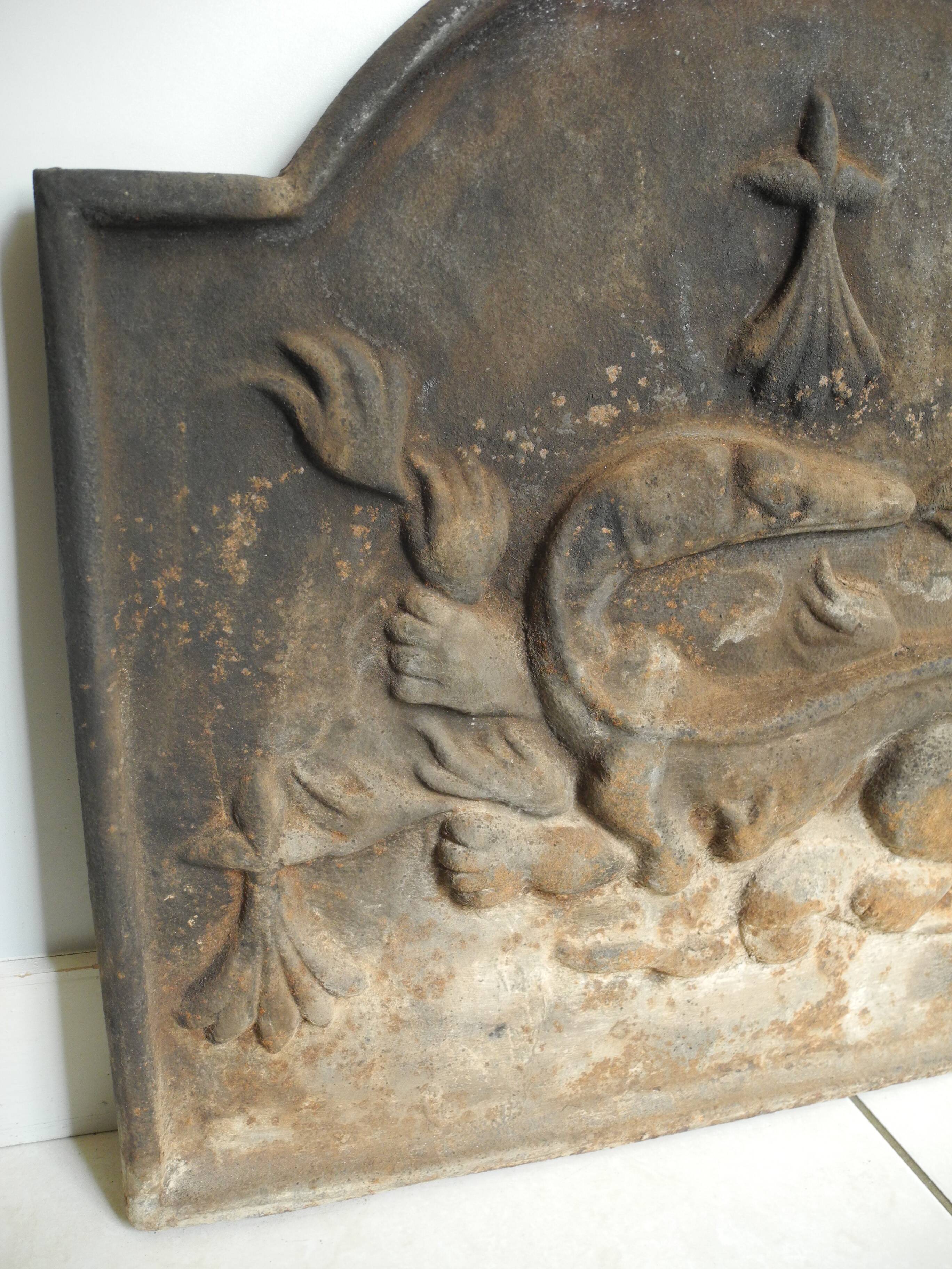 old cast iron fireback salamander fireplace plate