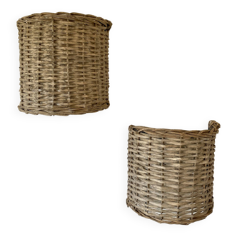 Two gray rattan wall lights, metal structure