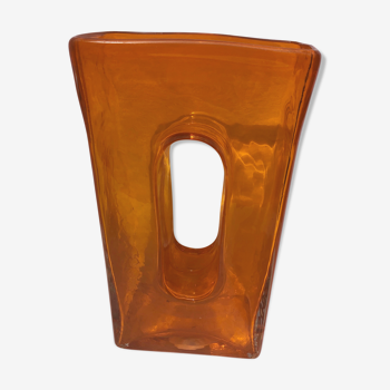 Vase Pop Art pâte de verre orange  vintage année 70. Très bon état.
