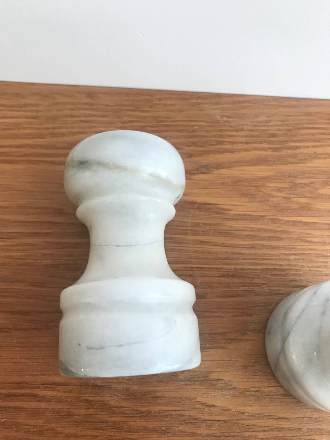 Vintage white marble salt/pepper/mustard shaker set