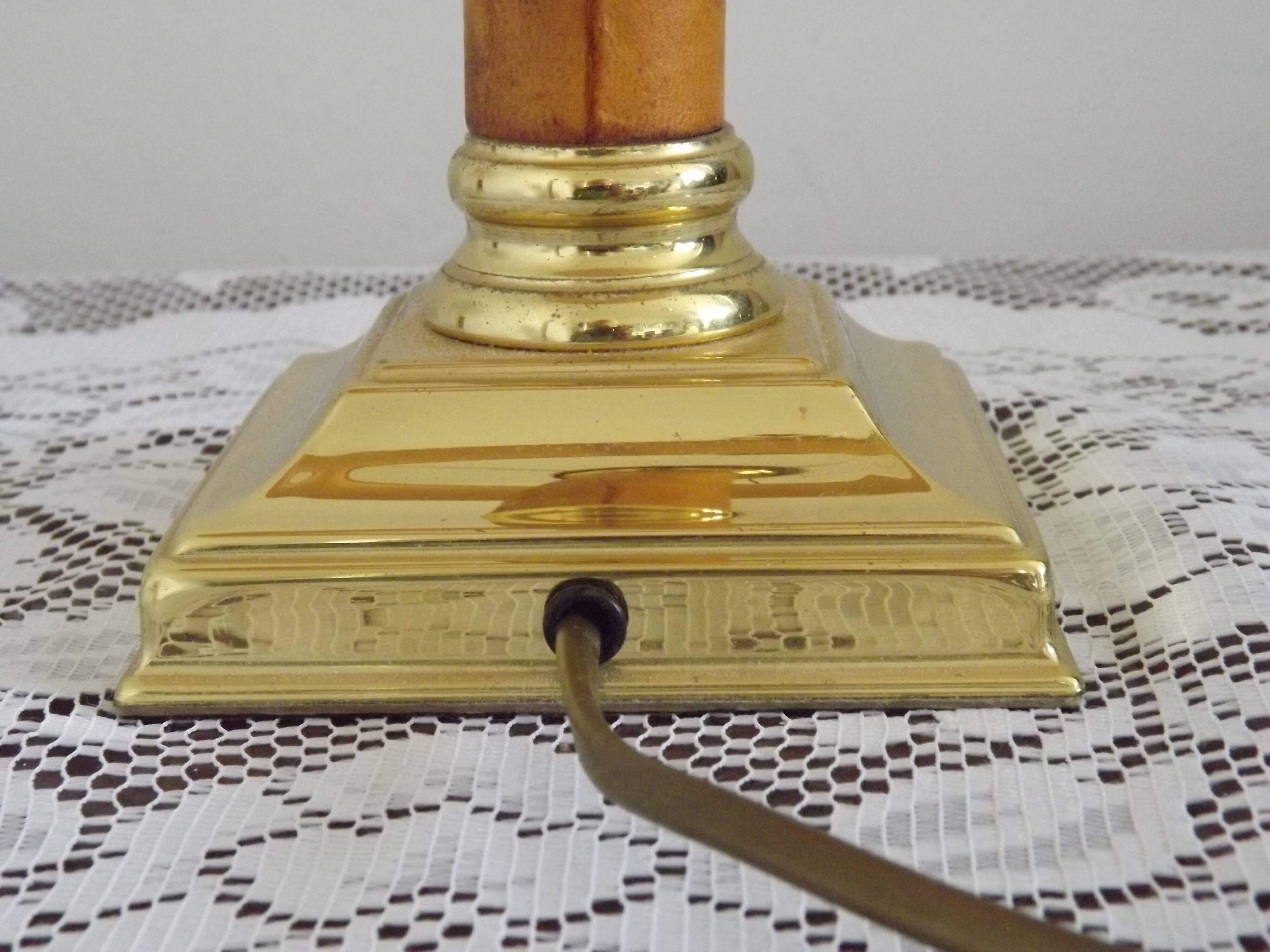 Tall French Mid Century Table Lamp Square Base With Beige and Gold Shade
