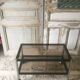 Metal coffee table with smoked glass.