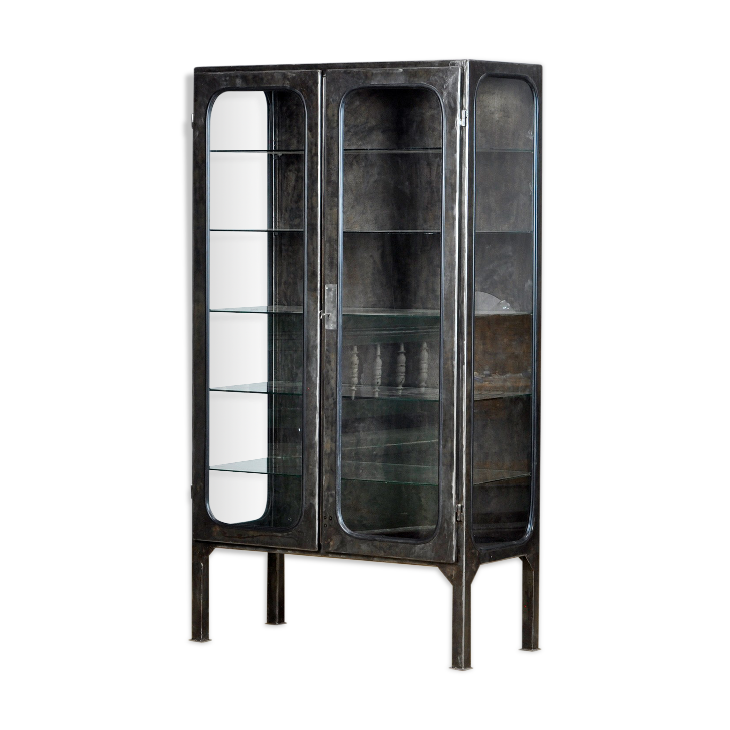 Armoire médicale vintage en verre et fer années 1970