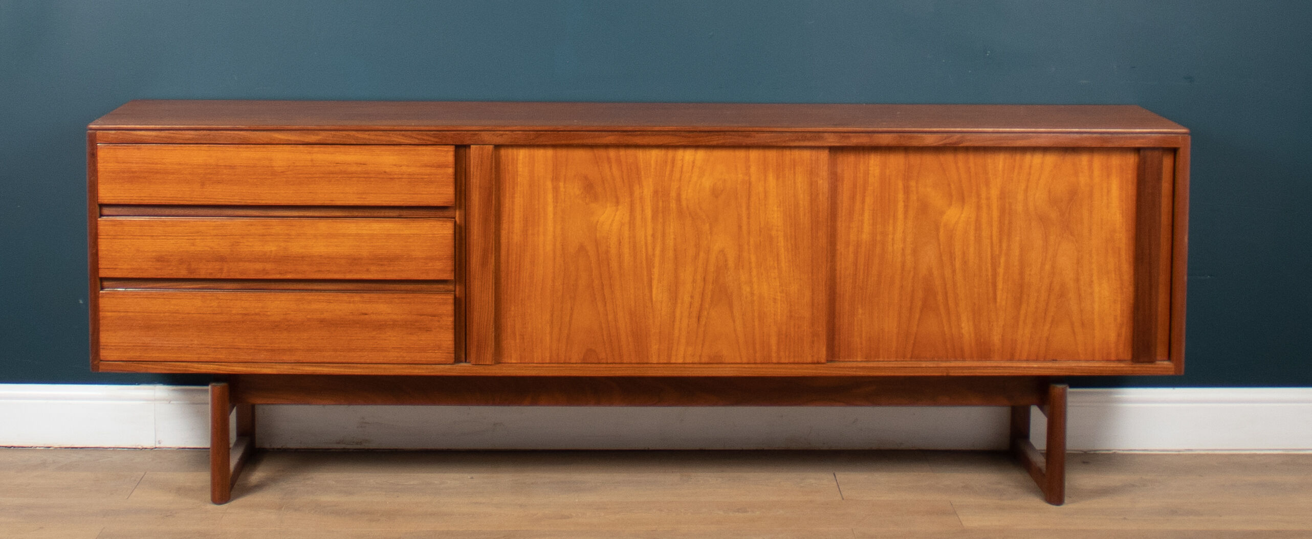 Retro 1960s Long White & Newton Teak Sideboard With Sliding Doors