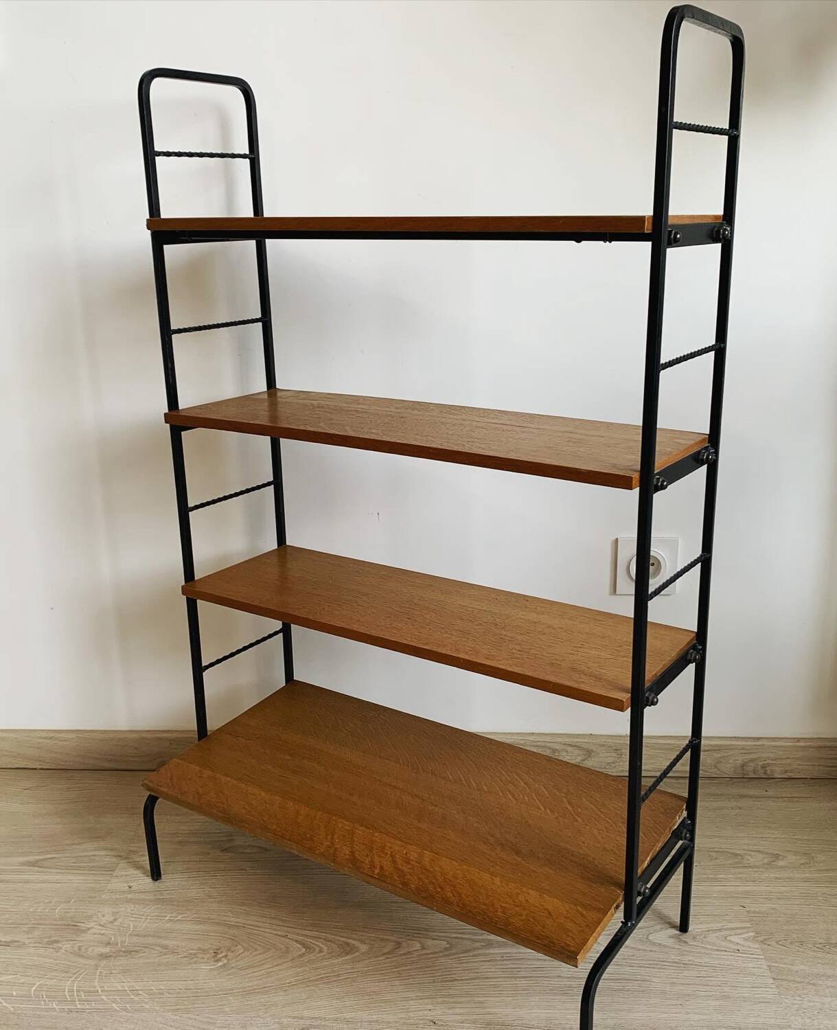 Vintage shelf in wood and wrought iron