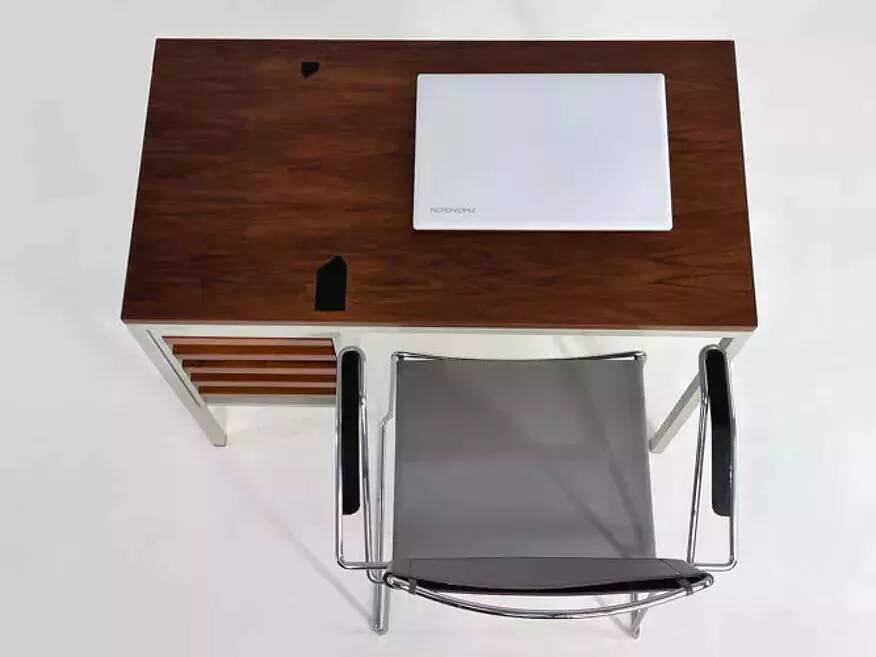 Bureau indus' des années 50 en métal et palissandre