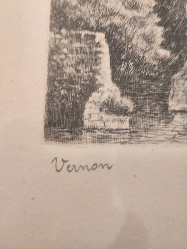 Painting print engraved Léopold Robin etching Vernon impressionist painter