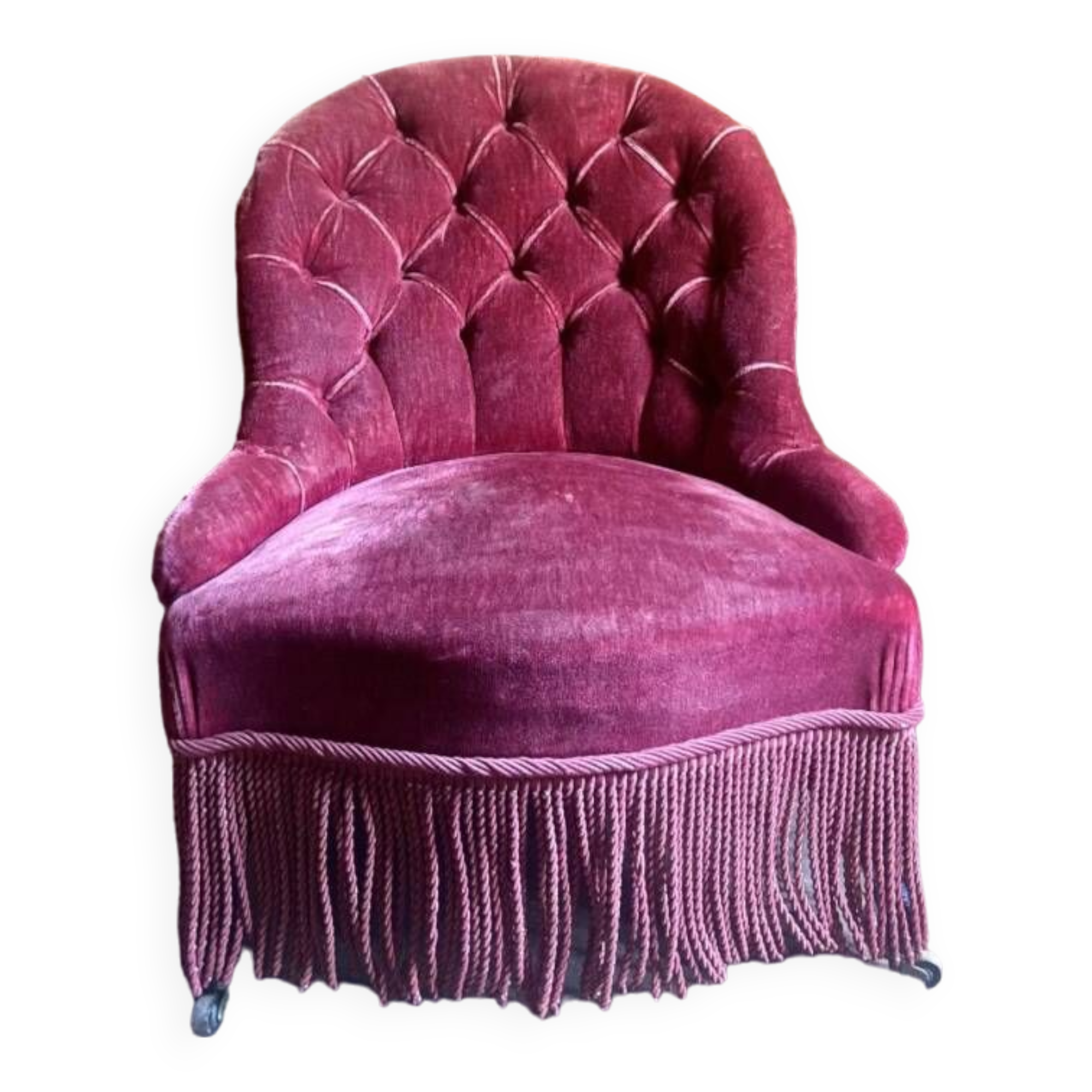 Antique Napoleon III period upholstered toad armchair – 19th century – Upholstered red velvet
