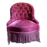 Fauteuil crapaud capitonné ancien époque Napoléon III – XIXe – Velours rouge capitonné
