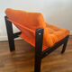 2 fauteuils en velours orange Vintage année 1974