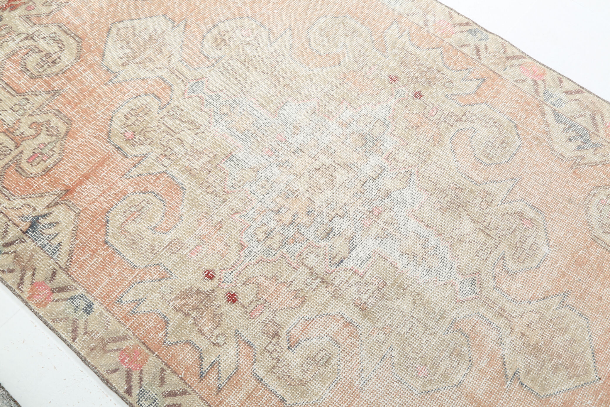 Soft Pastel Orange Wool Vintage Rug