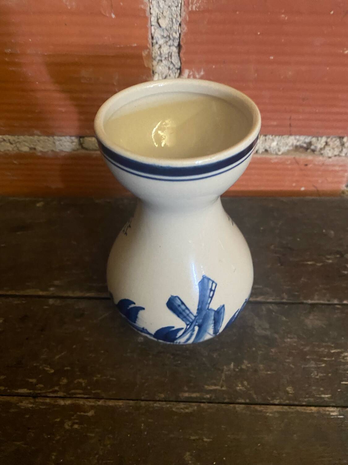 Antique DELFT Vase White Ceramic Blue Decor Vintage Mill #D573