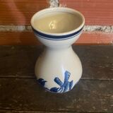Antique DELFT Vase White Ceramic Blue Decor Vintage Mill #D573