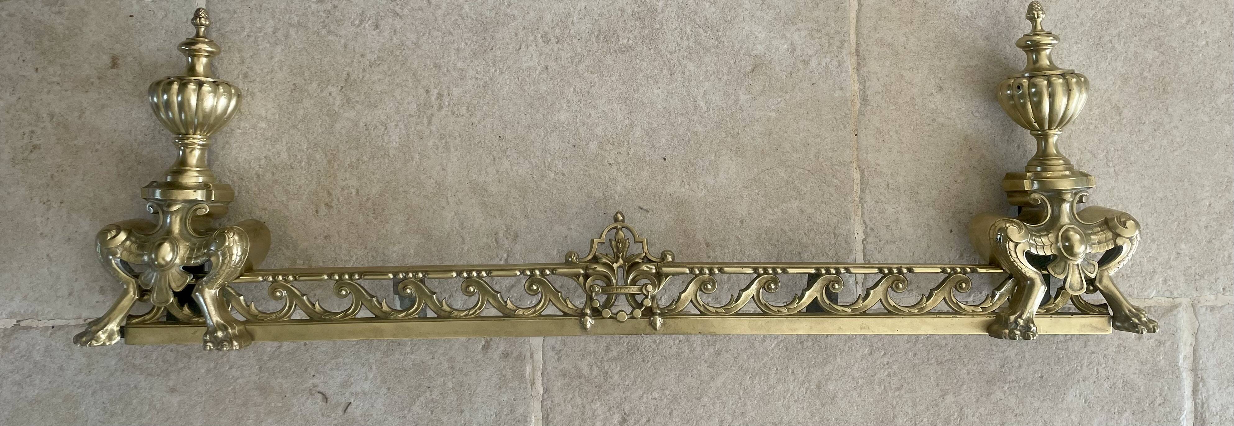 19th-century brass fireplace threshold bar