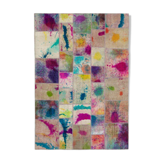 Tapis oriental vintage noué à la main 207 cm x 302 cm tapis patchwork multicolore