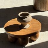 Mini minimalist stool with ball feet in teak H15 D35