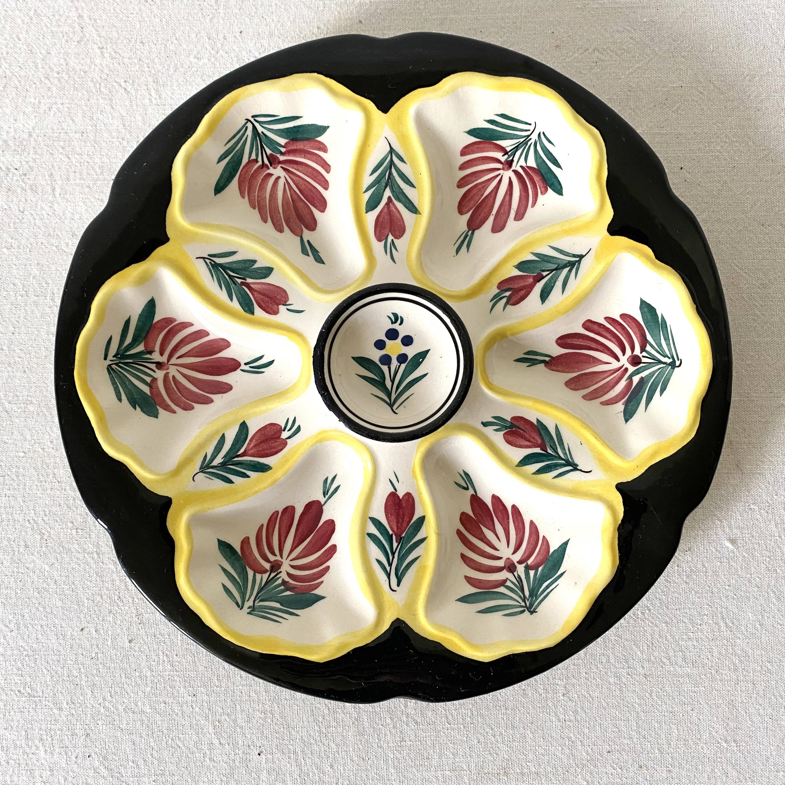 Hand-painted HB Quimper oyster plate