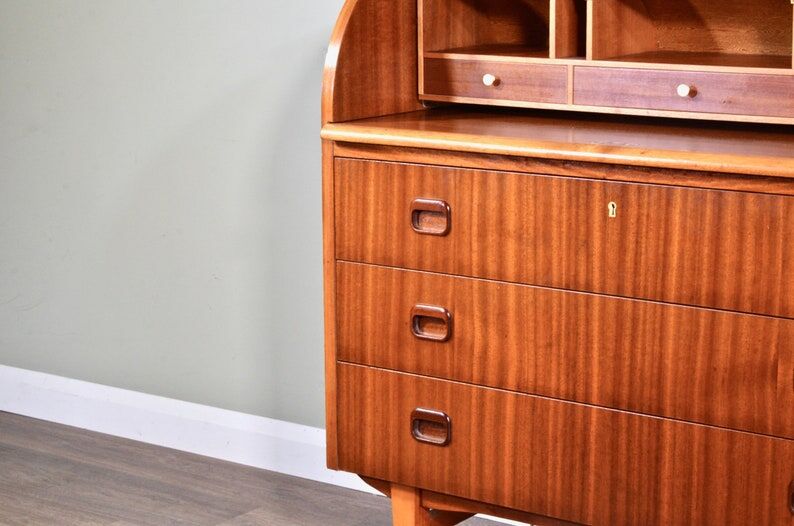 Mid-century Danish style vintage Swedish teak desk drinks cabinet by Egon Ostergaard