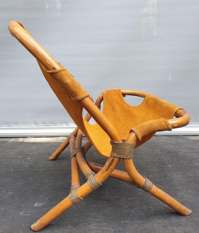 Armchair 1960 bamboo and suede leather