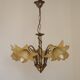 Vintage 5-light chandelier in metal with a bronze effect and flower-shaped lampshades, France.
