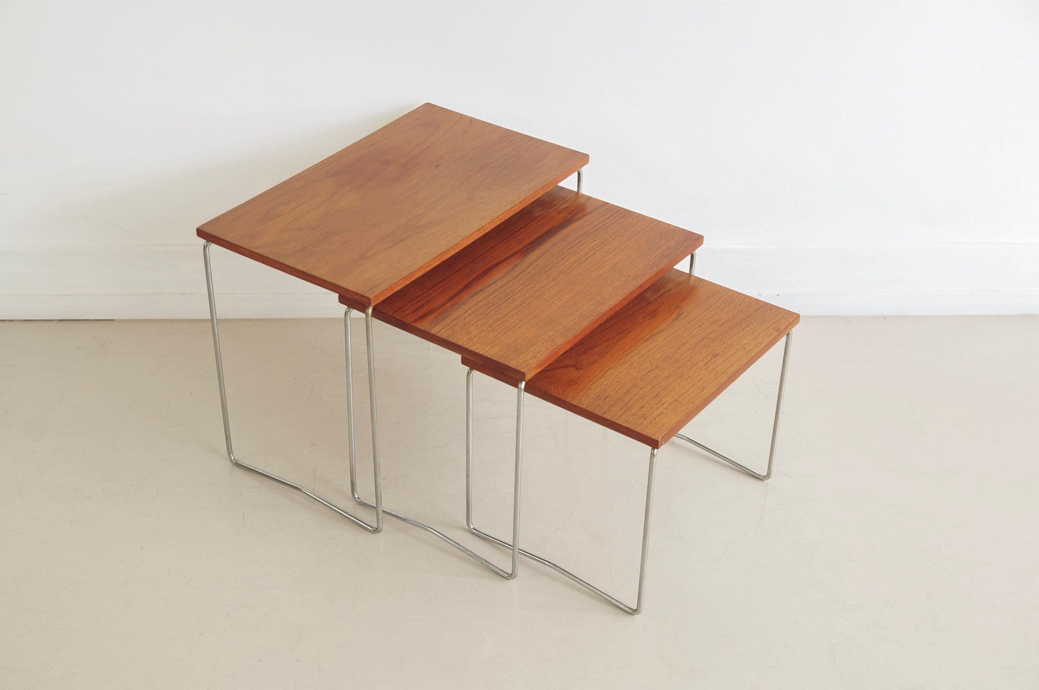 Wooden & chrome nest of tables x3 Brabantia