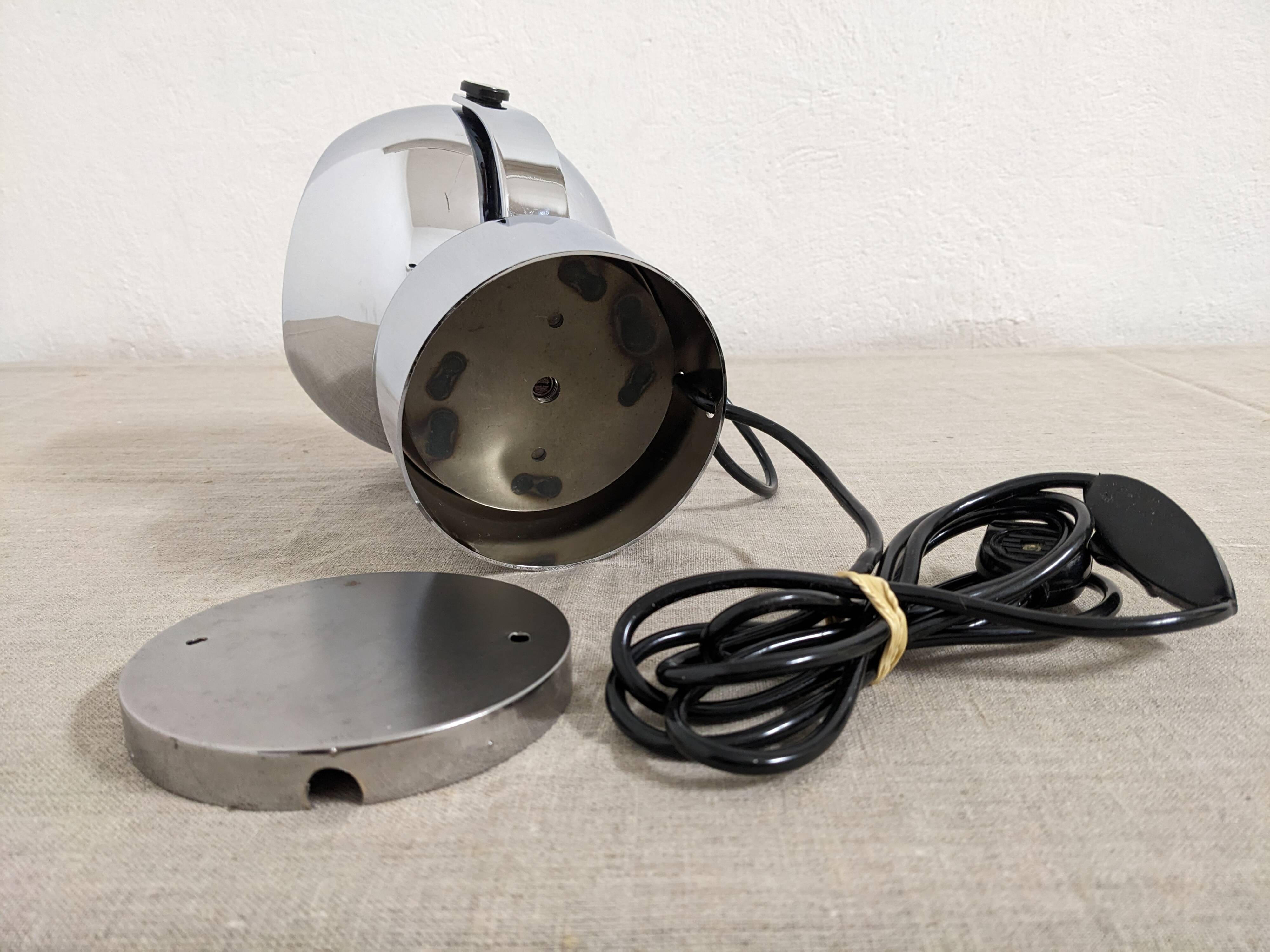 Eye ball lamp or wall light, chrome, space age, France circa 1970.