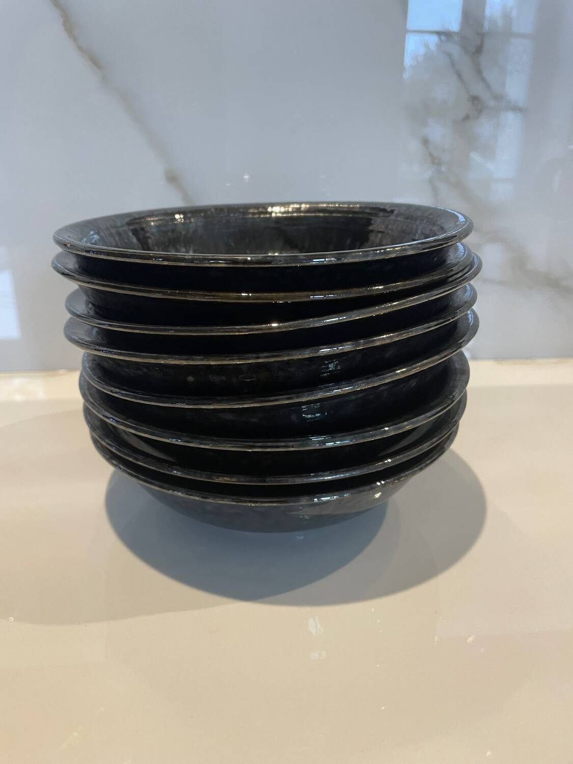 Vallauris service, the pottery of the great oak. Black metal glazed ceramics.
