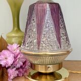 Vintage art deco globe table lamp in clear and purple glass