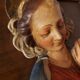 Painting, low relief in polychrome plaster, virgin mary, child jesus on wooden frame