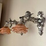 Pair of wall sconces, cherubs, angels, silvered