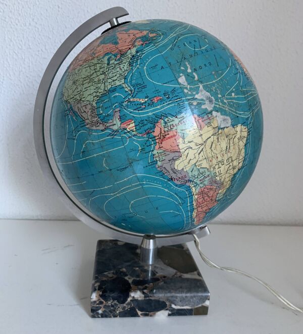 Globe vintage 1976 terrestre Taride verre marbre mappemonde - 30 cm