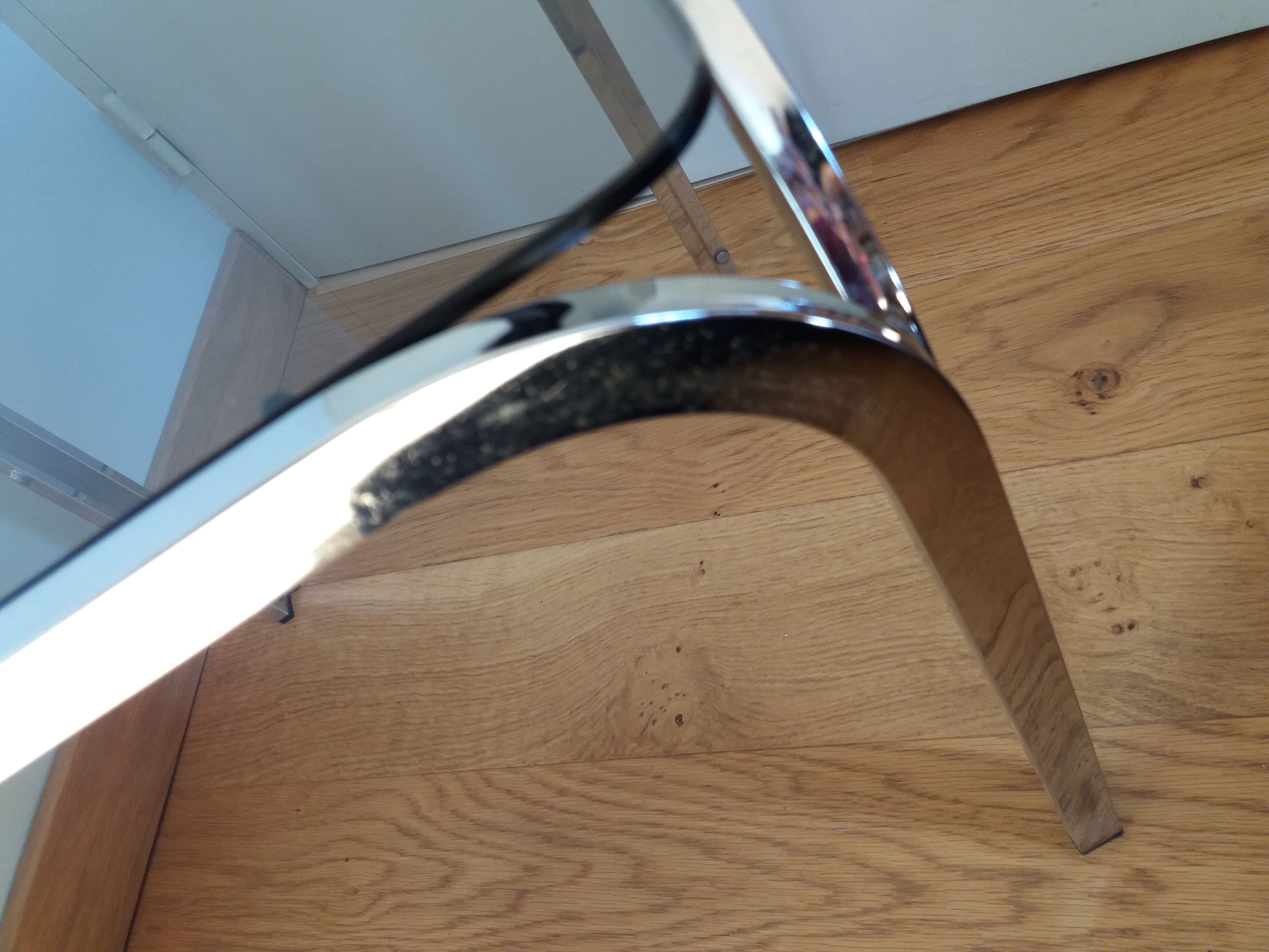 Square coffee table in chromed metal and smoked glass