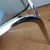 Square coffee table in chromed metal and smoked glass