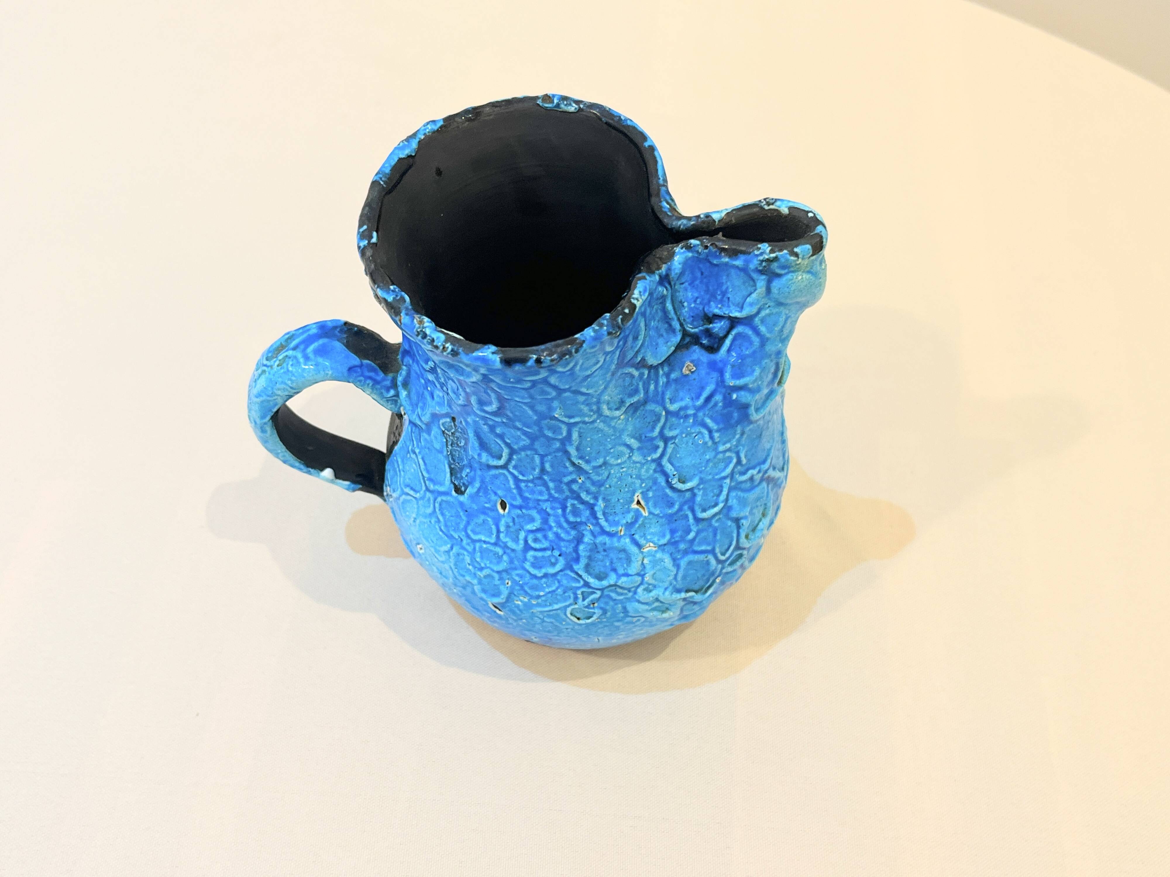 Pitcher Vase Fat Lava ceramic stoneware blue black 1960 Glacier enamels Cyclope Pottery Annecy Charles