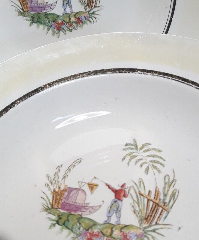 7 hollow plates Gien Japanese decoration France